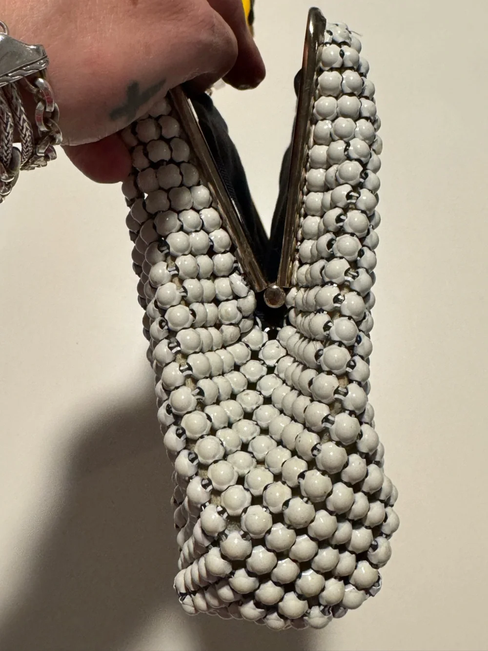 Whiting & Davis White Metal Mesh Evening Clutch with Gold Frame